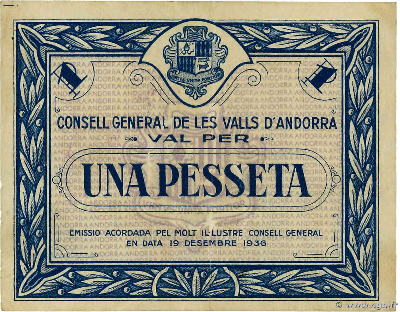 1 Pesseta ANDORRE  1936 P.01 MBC+