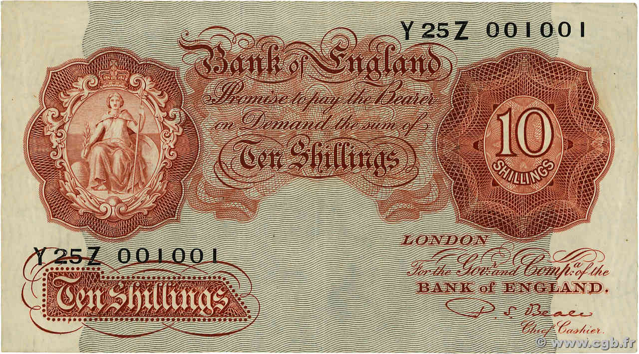 10 Shillings Numéro spécial ENGLAND  1950 P.368b VF