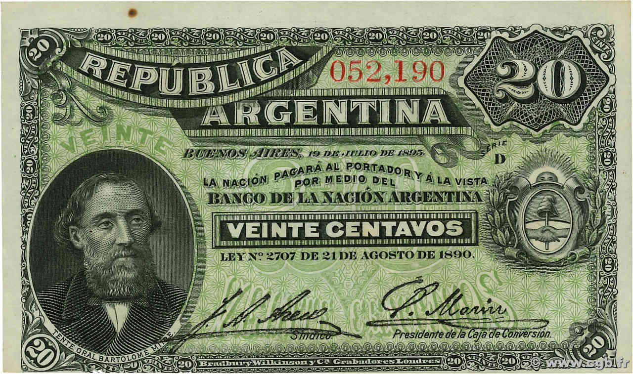 20 Centavos ARGENTINE  1895 P.229 SPL+
