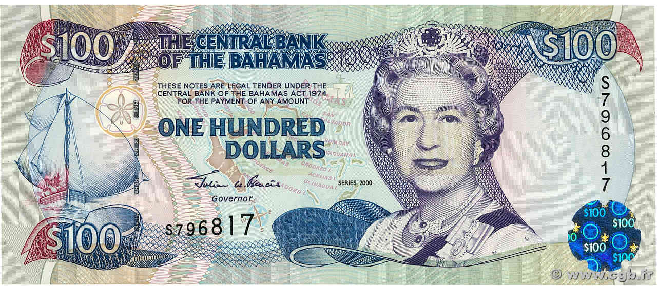 100 Dollars BAHAMAS  2000 P.67 MBC+