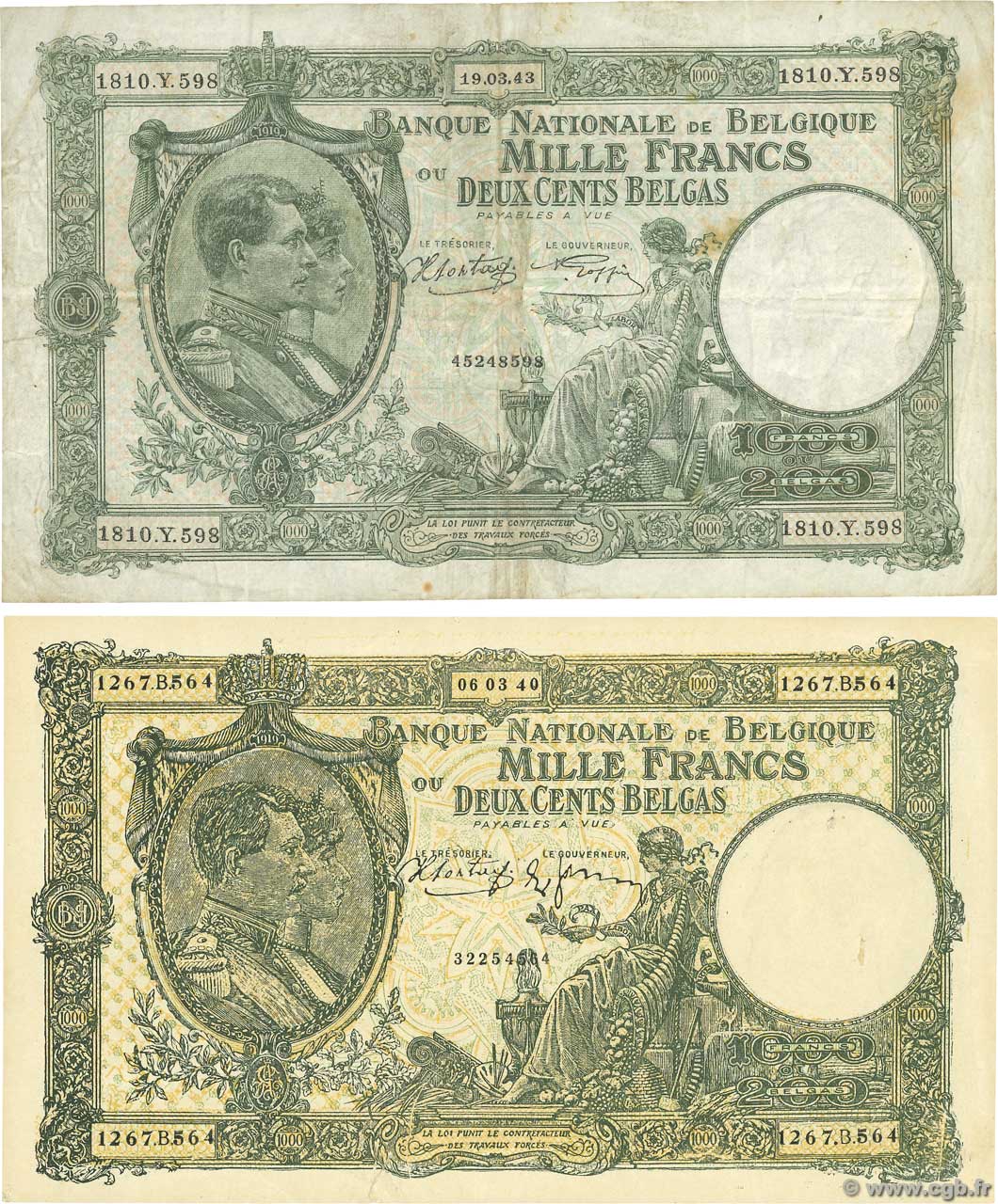 1000 Francs - 200 Belgas Faux BÉLGICA  1943 P.110x BC+