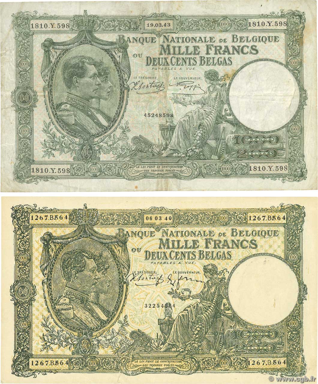 1000 Francs - 200 Belgas Faux BELGIEN  1943 P.110x fSS