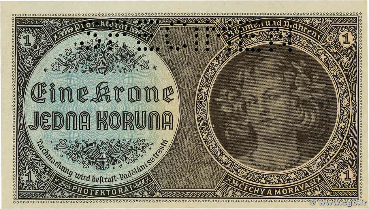 5 Korun Spécimen BOHEMIA & MORAVIA  1940 P.04s UNC