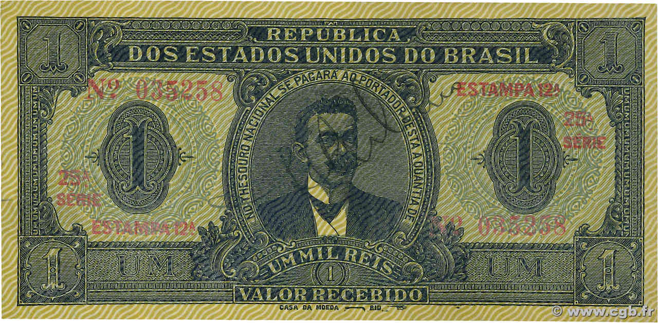 1 Mil Reis BRAZIL  1921 P.008 VF+