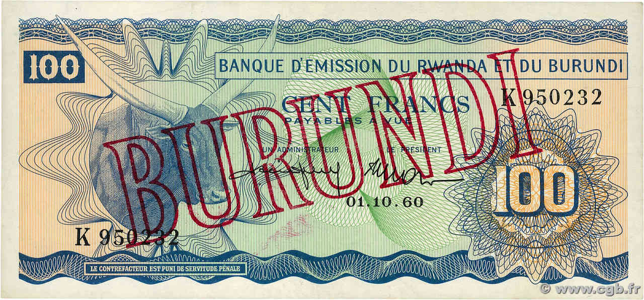 100 Francs BURUNDI  1960 P.05 VZ+