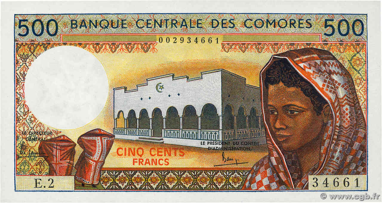 500 Francs COMORE  1986 P.10a1 FDC