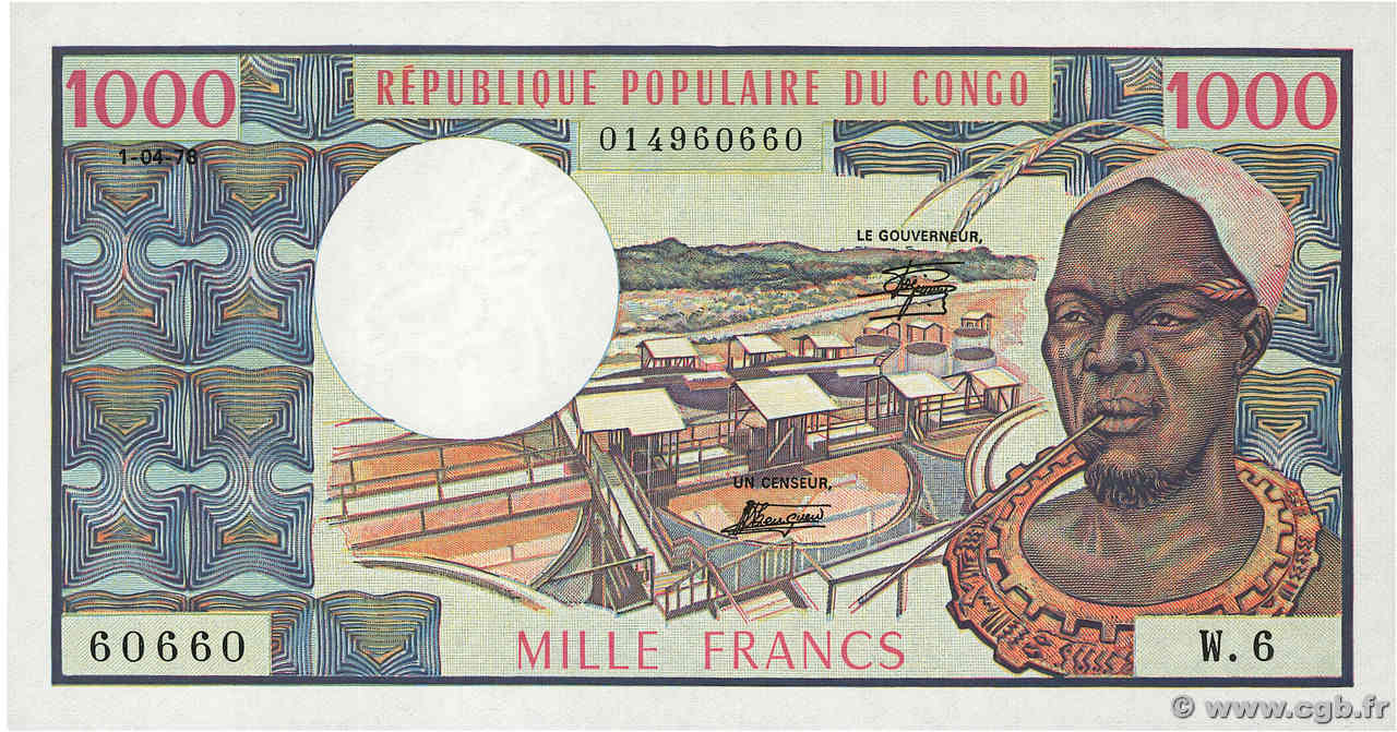 1000 Francs CONGO  1978 P.03d UNC-