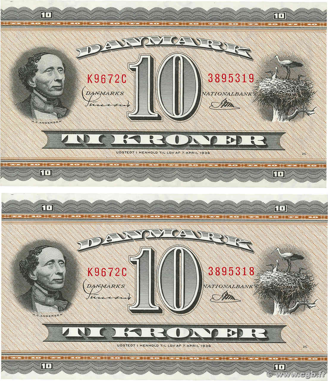 10 Kroner Consécutifs DENMARK  1967 P.044y AU