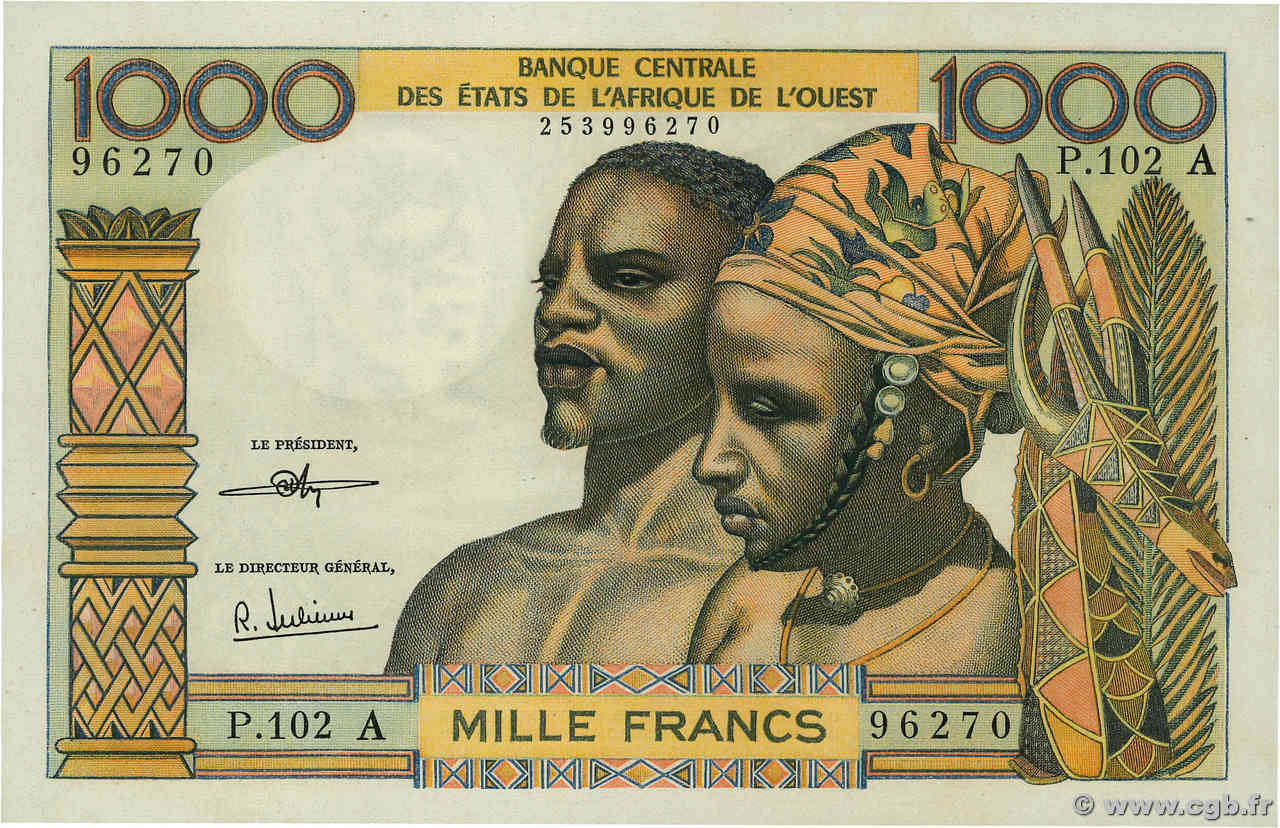 1000 Francs STATI AMERICANI AFRICANI  1972 P.103Ai FDC