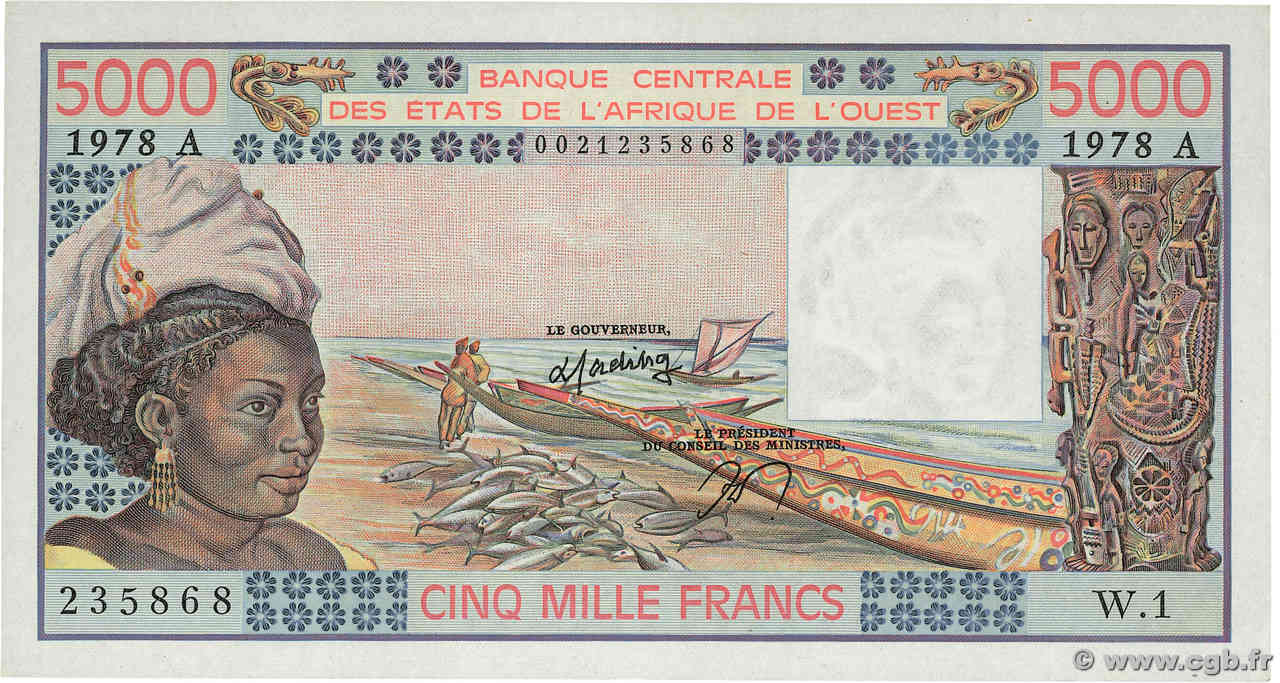 5000 Francs STATI AMERICANI AFRICANI  1978 P.108Ab q.FDC