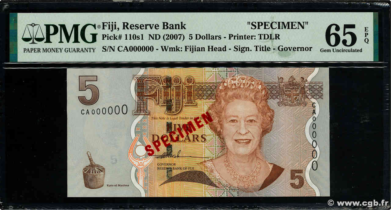 5 Dollars Spécimen FIYI  2007 P.110s FDC