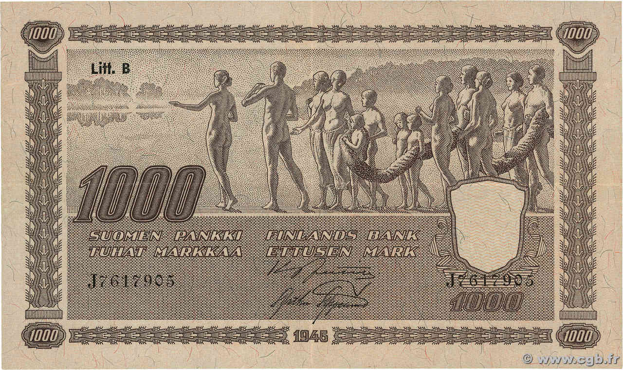 1000 Markkaa FINNLAND  1945 P.090 fVZ