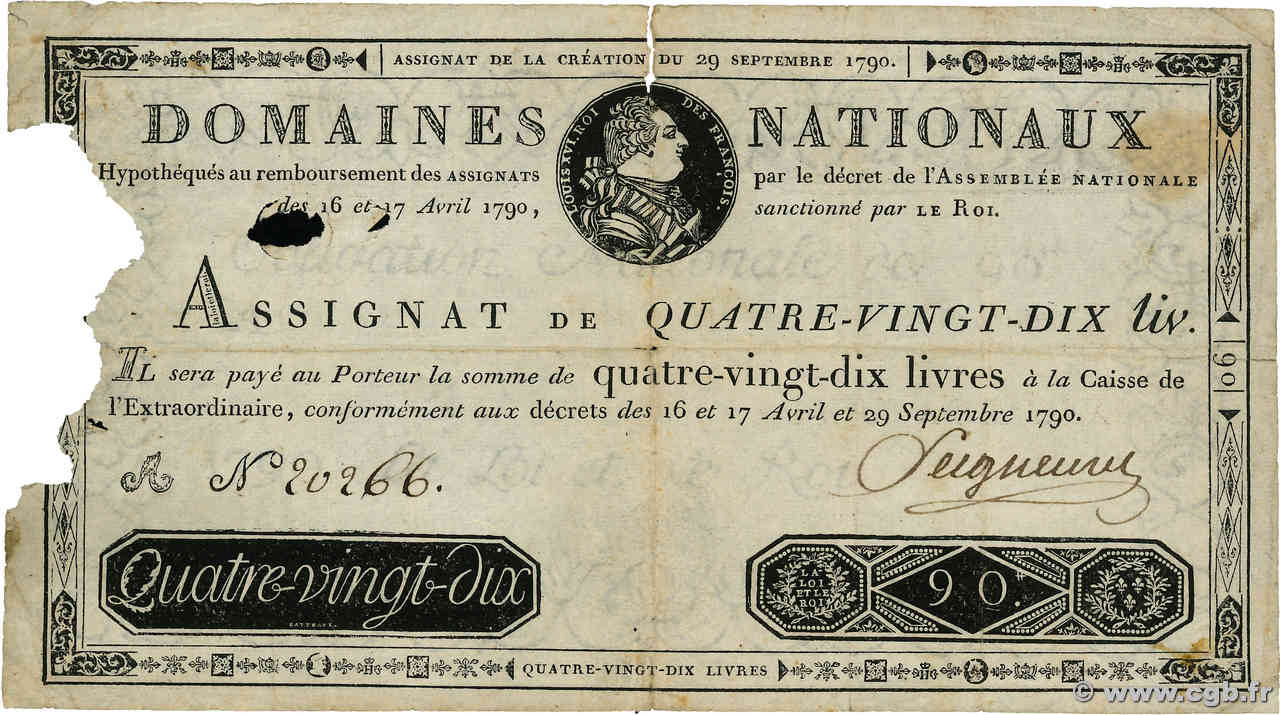 90 Livres FRANCIA  1790 Ass.08a q.MB