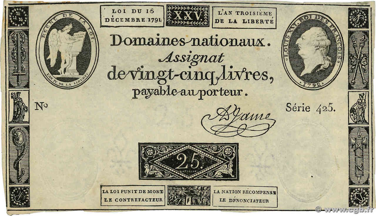 25 Livres FRANKREICH  1791 Ass.22a VZ