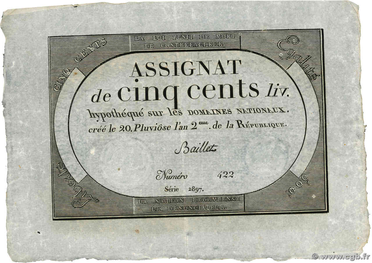 500 Livres  FRANCIA  1794 Ass.47a MBC