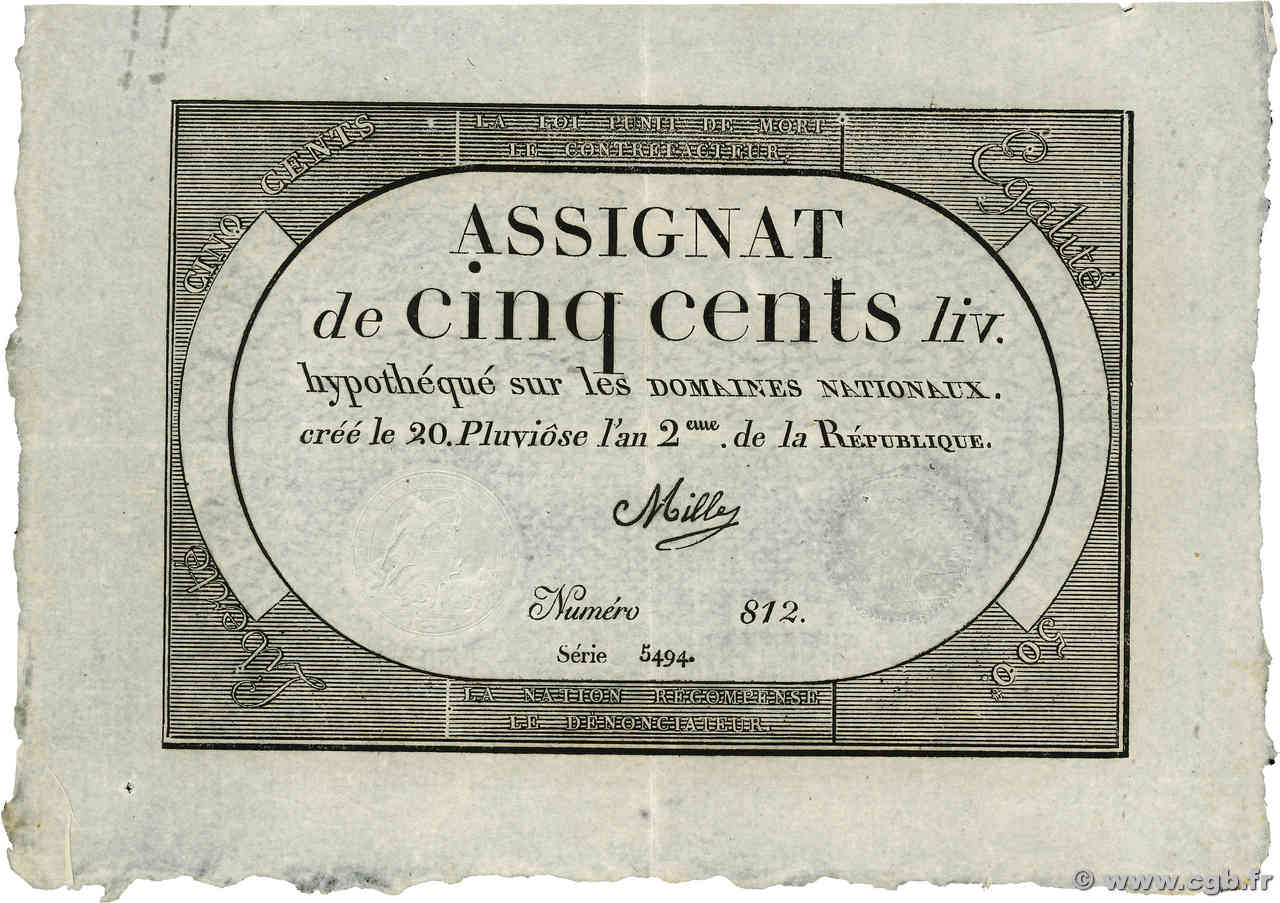 500 Livres FRANCIA  1794 Ass.47a EBC