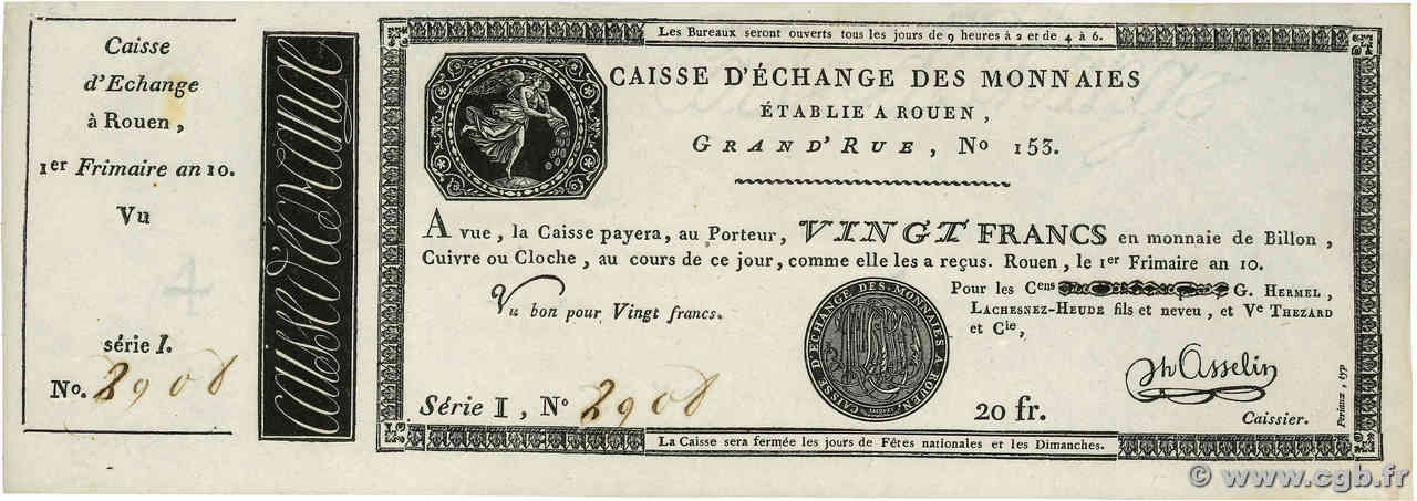 20 Francs FRANCE Rouen 1803 PS.245b UNC-