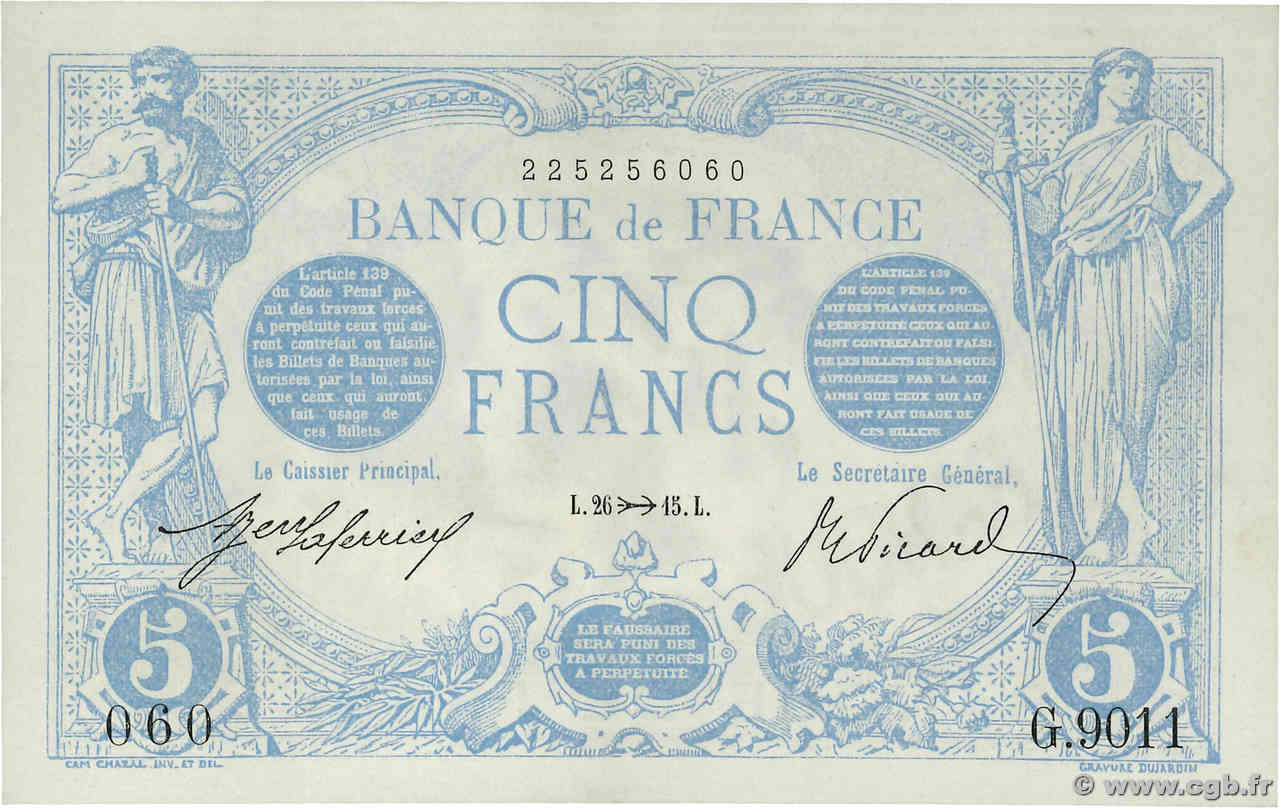 5 Francs BLEU FRANCIA  1915 F.02.33 SC