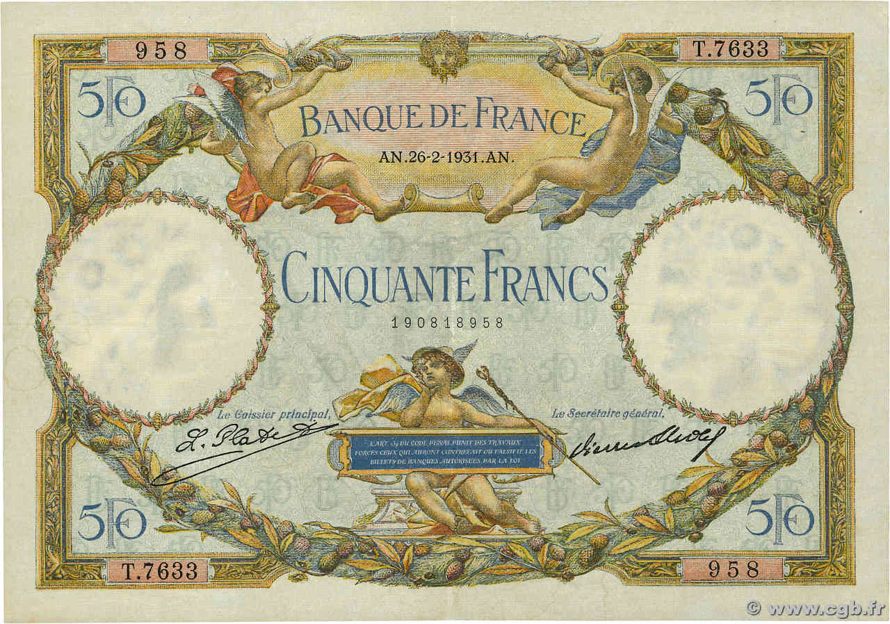 50 Francs LUC OLIVIER MERSON type modifié FRANCIA  1931 F.16.02 BB