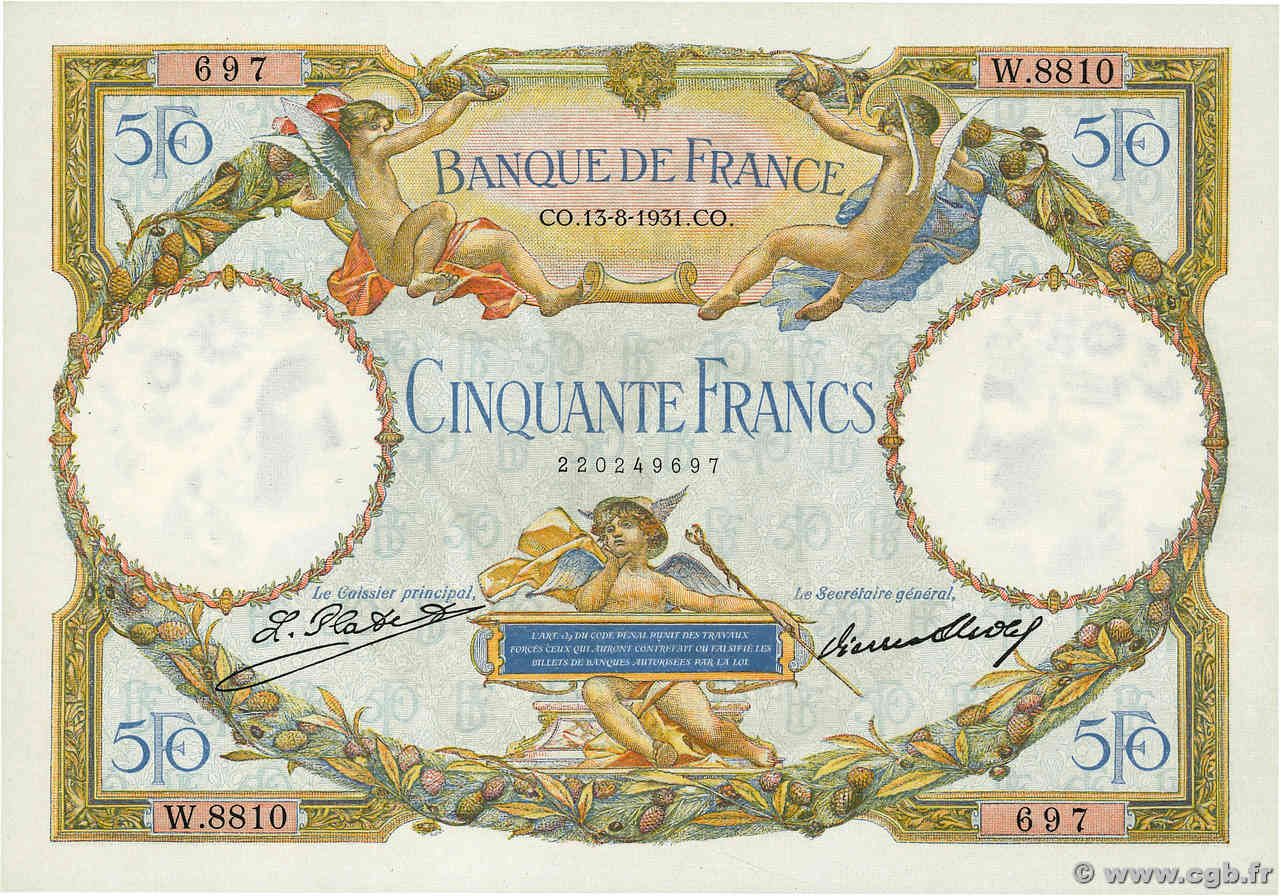 50 Francs LUC OLIVIER MERSON type modifié FRANCE  1931 F.16.02 pr.SPL