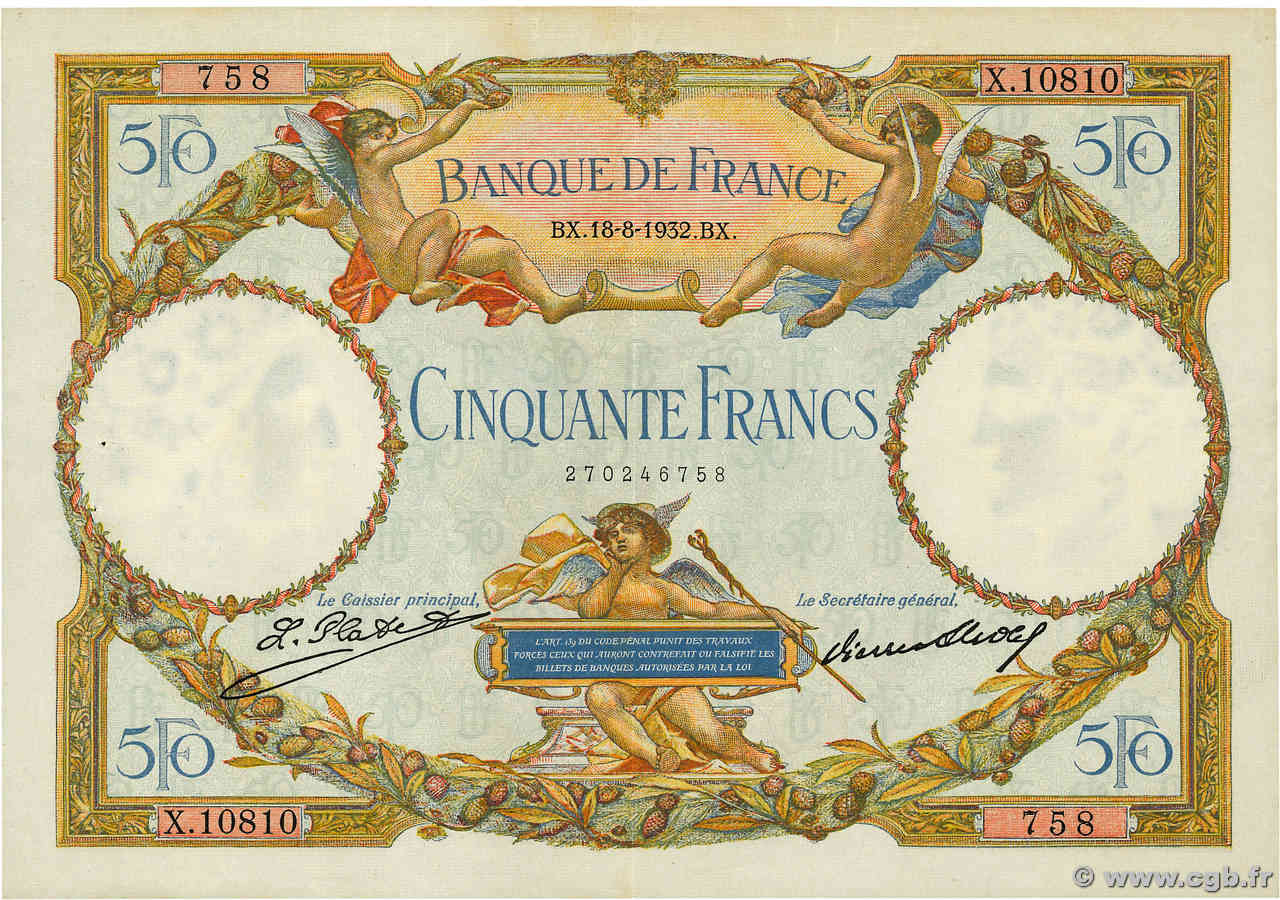 50 Francs LUC OLIVIER MERSON type modifié FRANCE  1932 F.16.03 TTB+