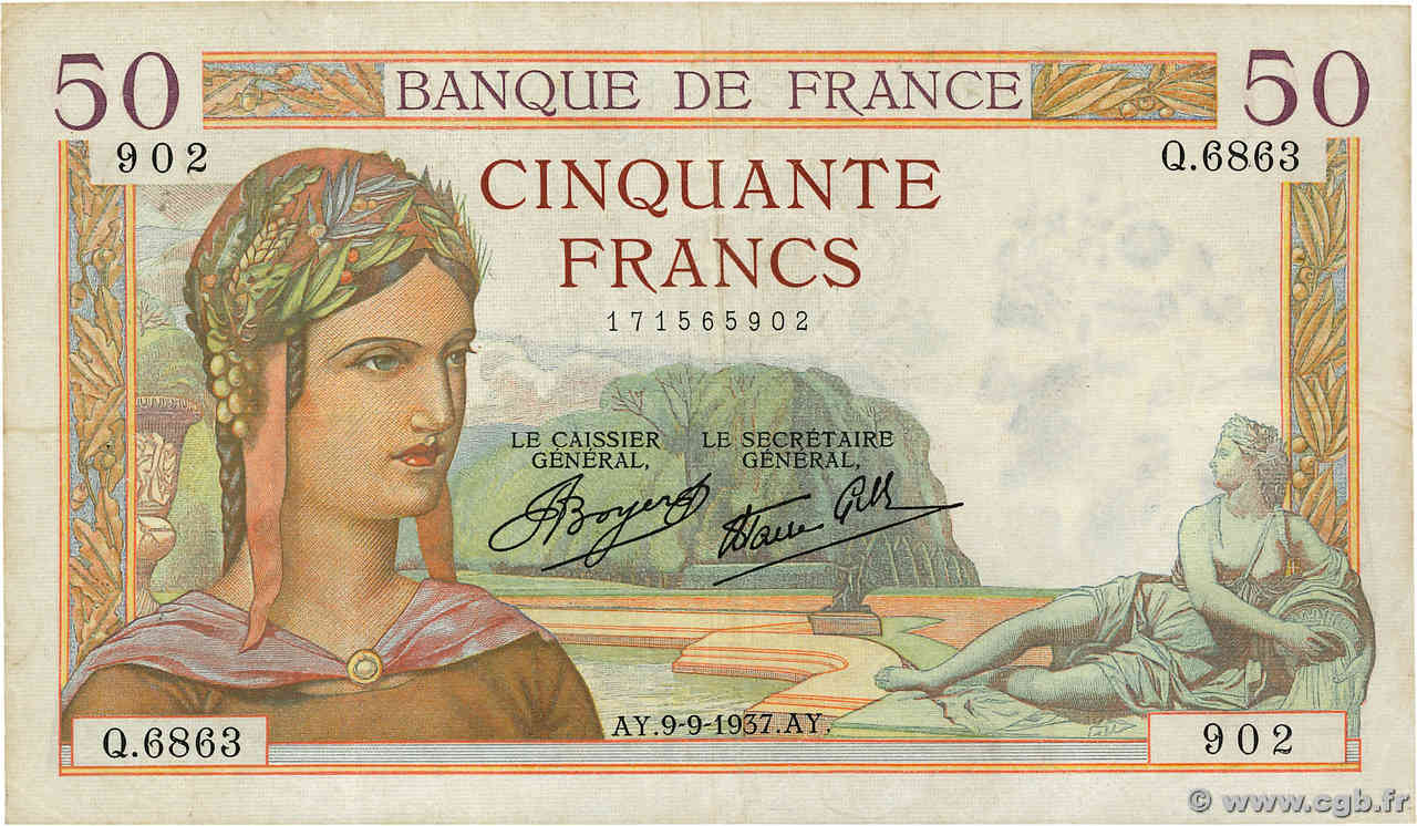 50 Francs CÉRÈS modifié FRANCIA  1937 F.18.03 BB