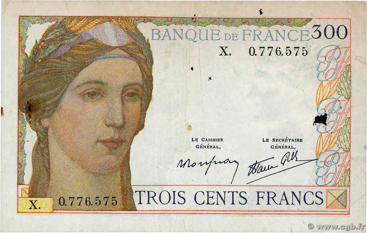 300 Francs FRANCE  1939 F.29.03 F