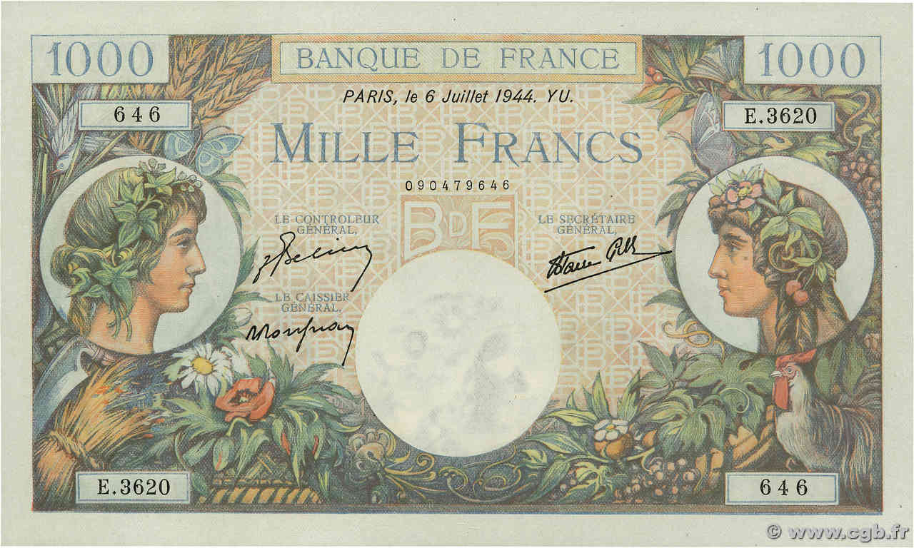 1000 Francs COMMERCE ET INDUSTRIE FRANCE  1944 F.39.10 NEUF