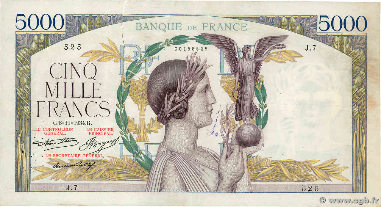 5000 Francs VICTOIRE FRANCIA  1934 F.44.01 MB