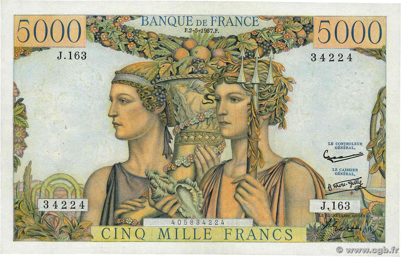 5000 Francs TERRE ET MER FRANCIA  1957 F.48.14 BB