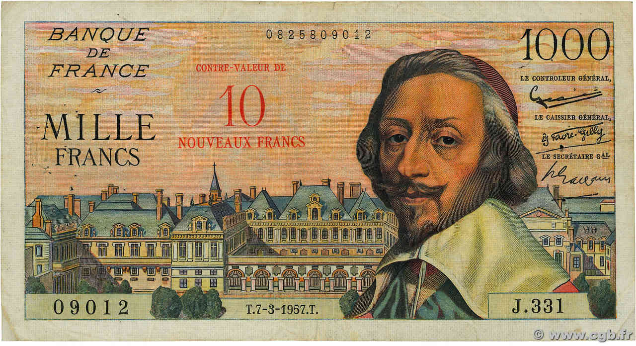 10 NF sur 1000 Francs RICHELIEU FRANCIA  1957 F.53.01 BC