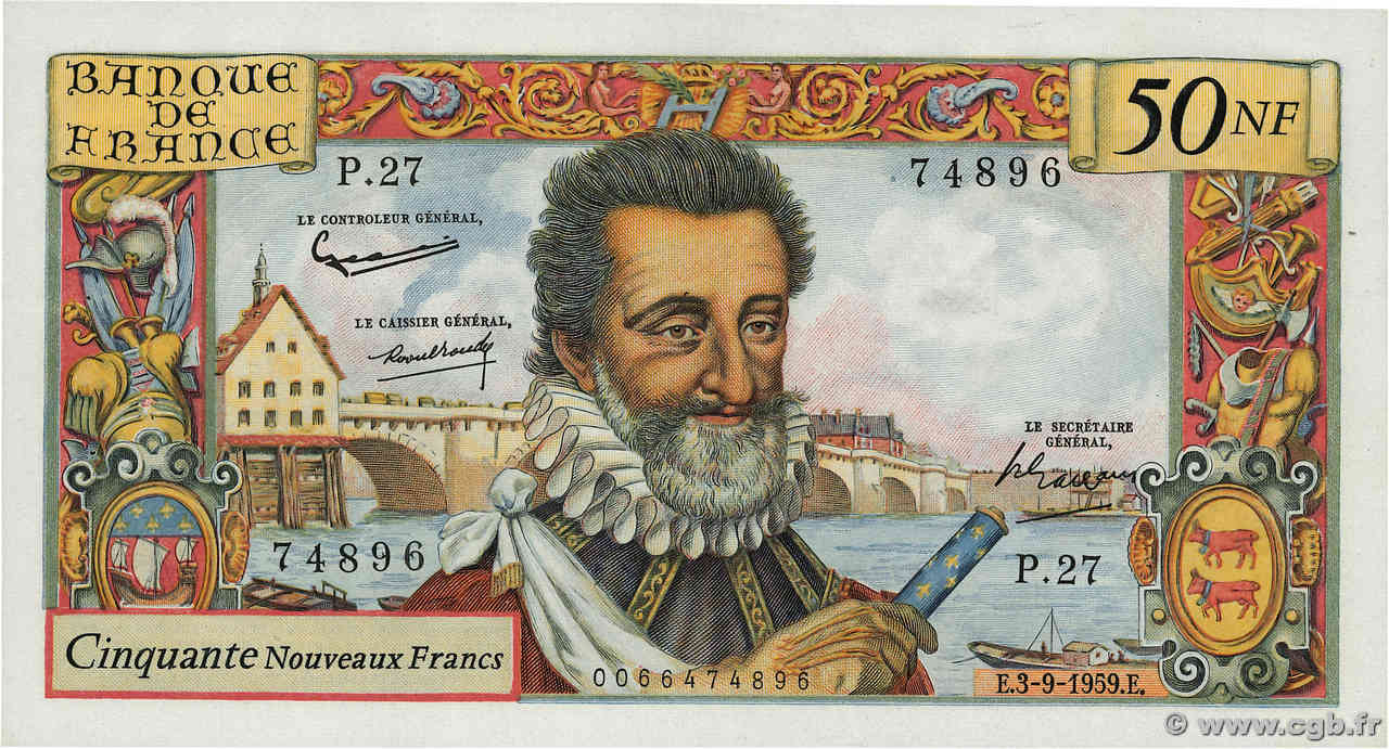 50 Nouveaux Francs HENRI IV FRANCE  1959 F.58.03 SUP+