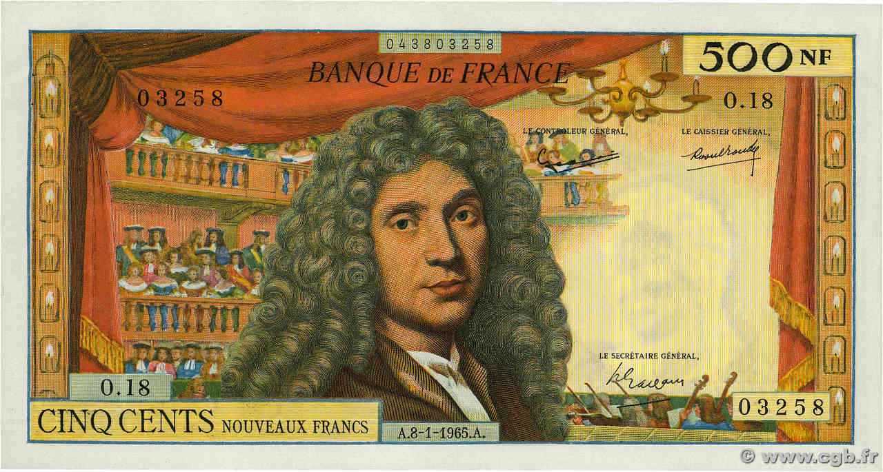 500 Nouveaux Francs MOLIÈRE FRANCIA  1965 F.60.08 SPL+