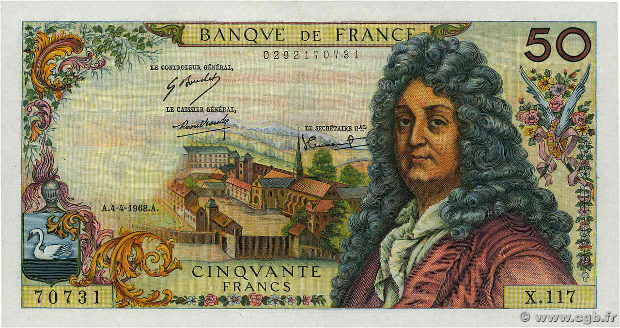 50 Francs RACINE FRANCIA  1968 F.64.11 EBC+