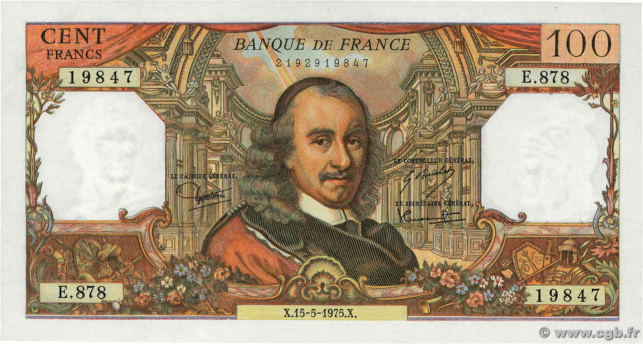 100 Francs CORNEILLE FRANCIA  1975 F.65.49 AU+