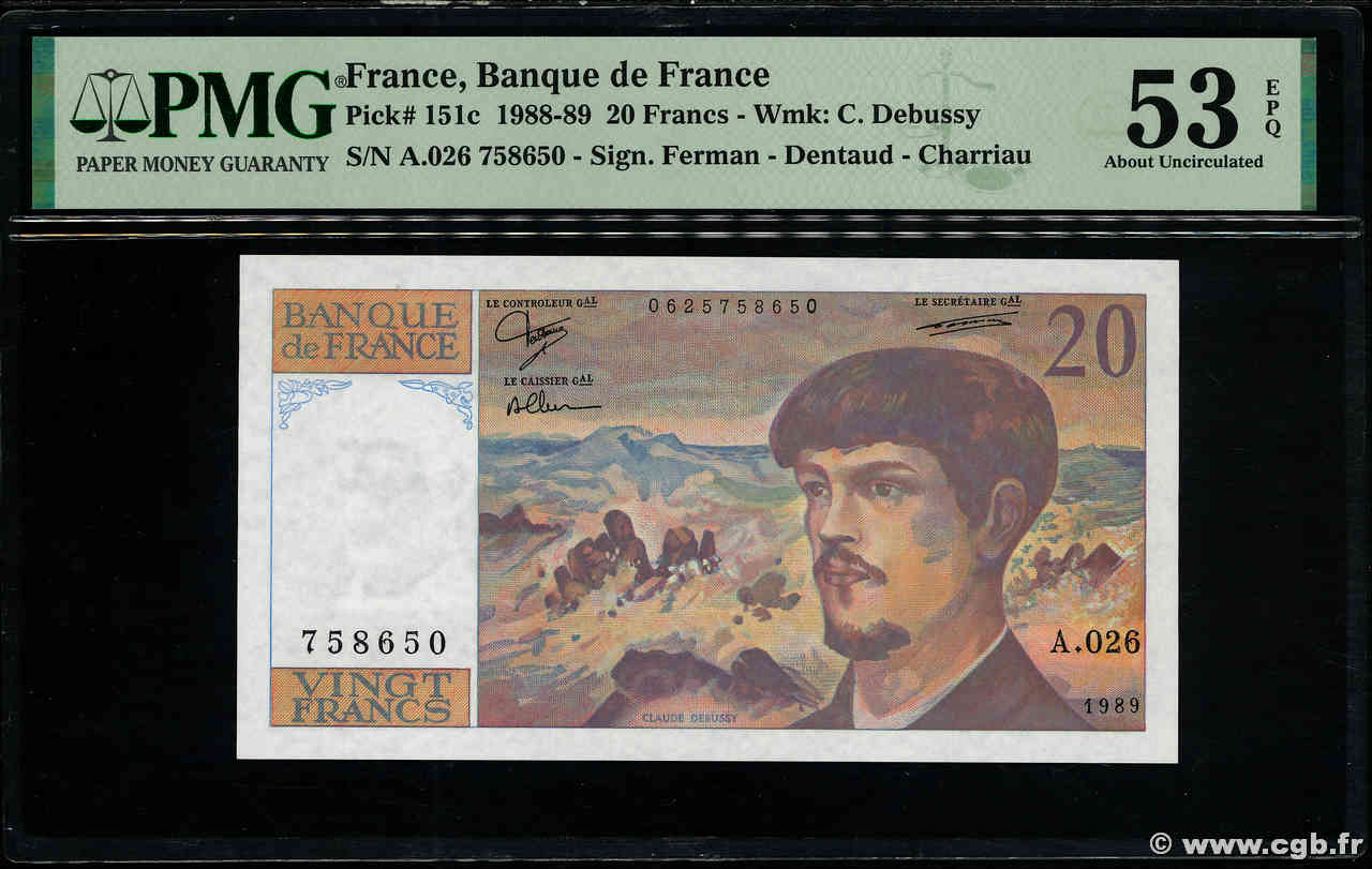 20 Francs DEBUSSY FRANCE  1989 F.66.10A26 XF+