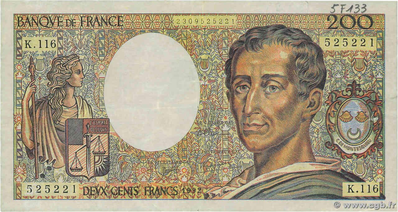 200 Francs MONTESQUIEU Faux FRANCIA  1992 F.70.12bx EBC