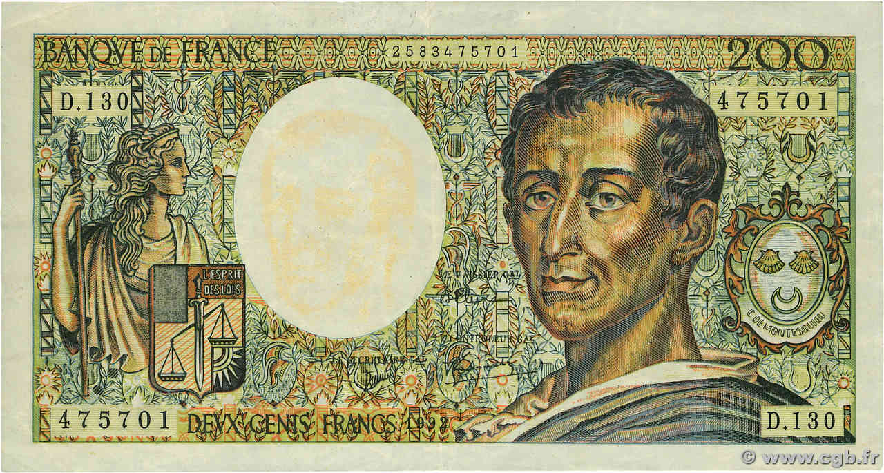 200 Francs MONTESQUIEU Faux FRANCE  1992 F.70.12cx VF+