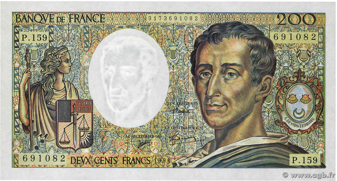 200 Francs MONTESQUIEU Modifié FRANCIA  1994 F.70/2.01 FDC