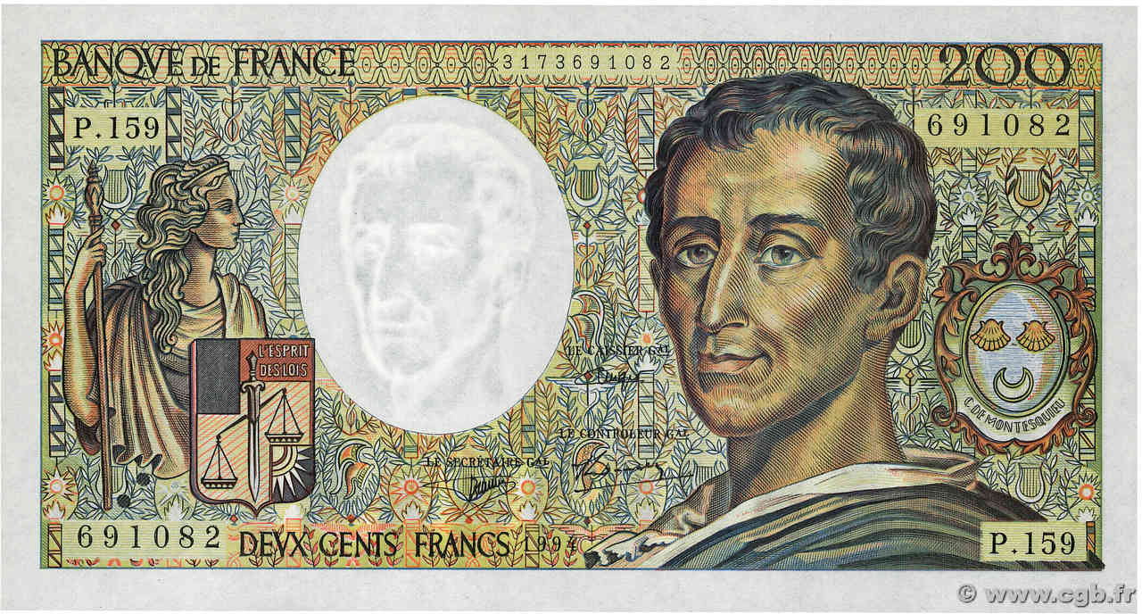 200 Francs MONTESQUIEU Modifié FRANCE  1994 F.70/2.01 UNC