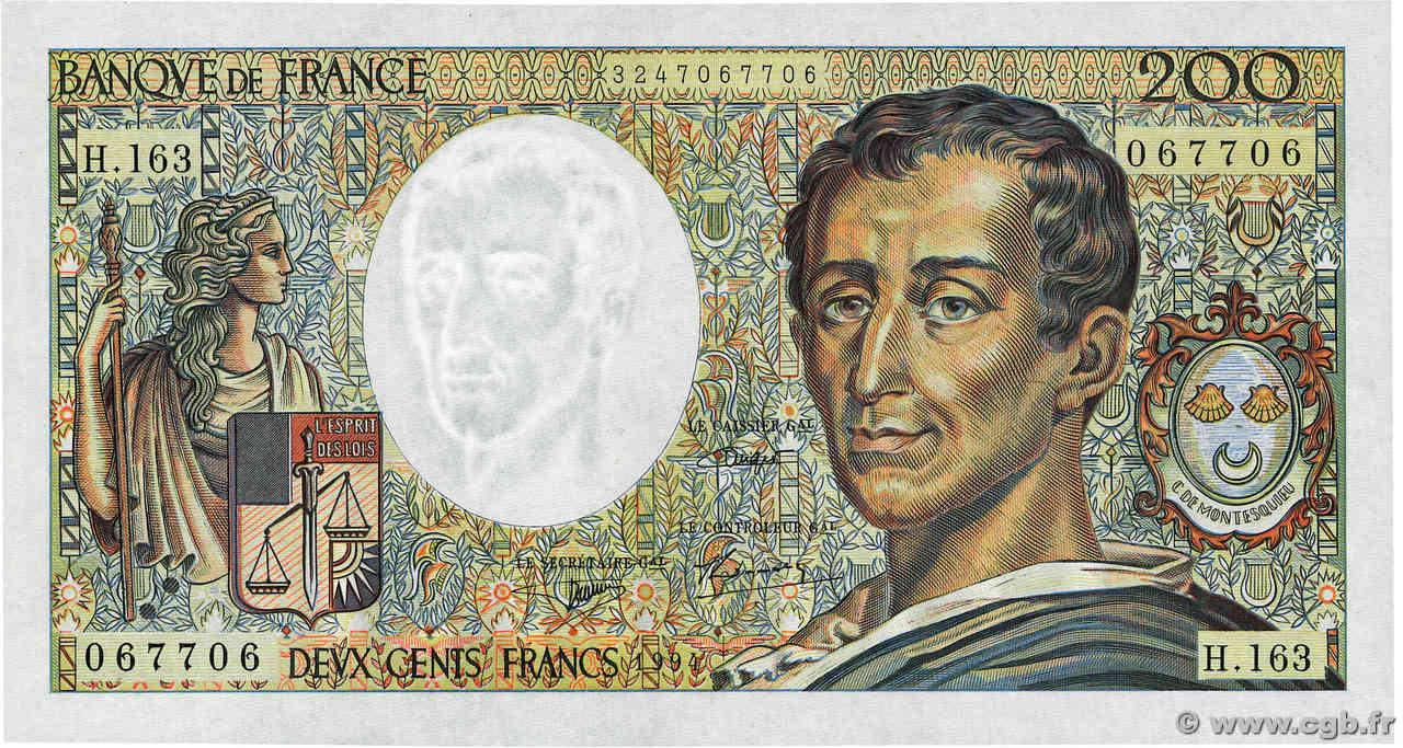 200 Francs MONTESQUIEU Modifié FRANCE  1994 F.70/2.01 UNC