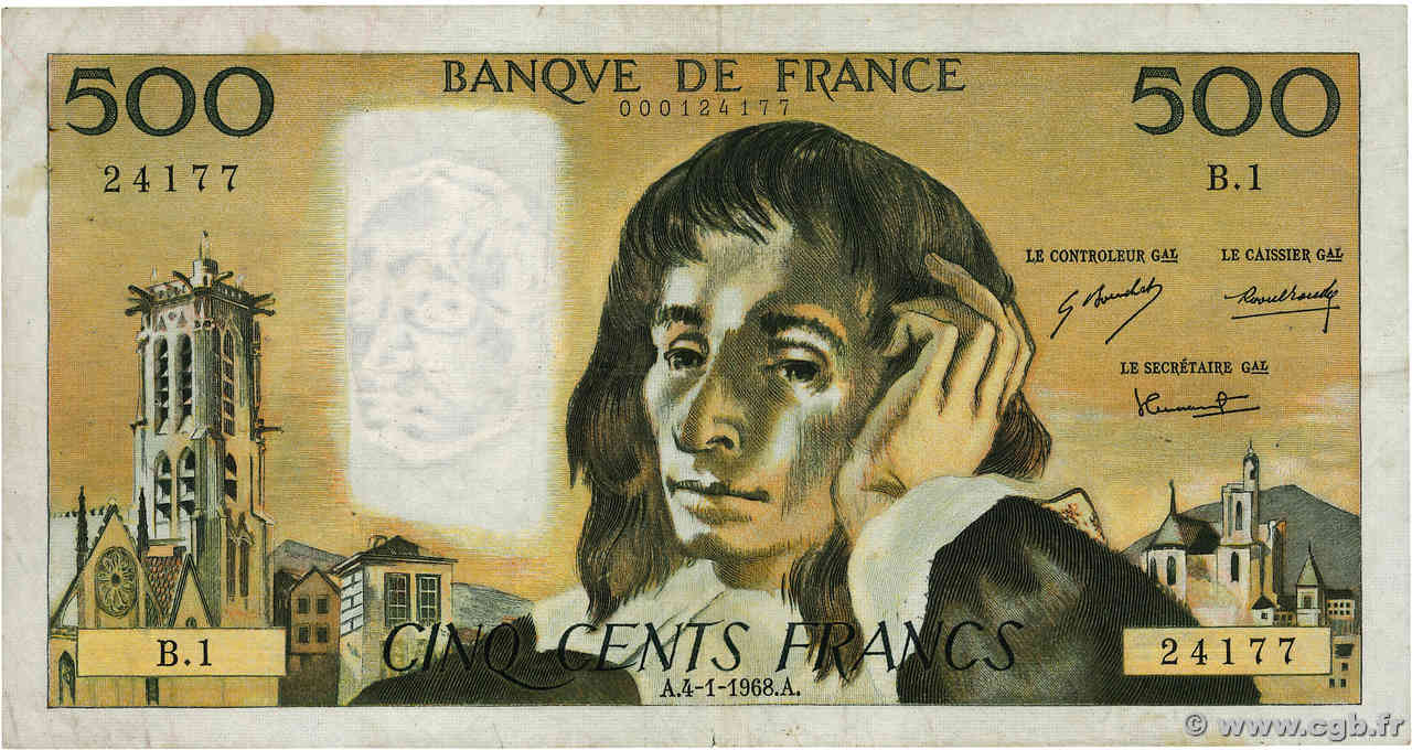 500 Francs PASCAL FRANCE  1968 F.71.01 TB