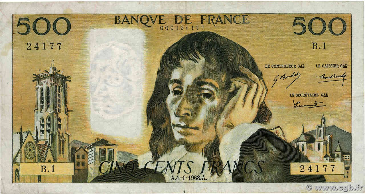 500 Francs PASCAL FRANCIA  1968 F.71.01 BC