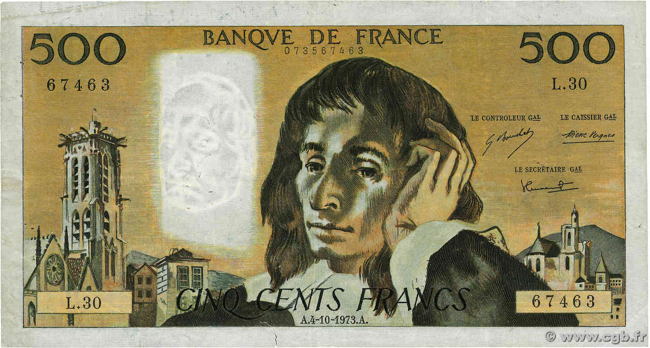 500 Francs PASCAL FRANKREICH  1973 F.71.09 S