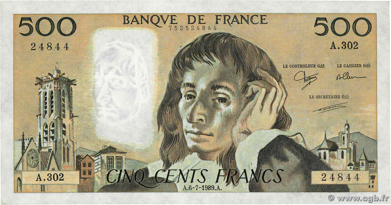 500 Francs PASCAL FRANCE  1989 F.71.42 pr.NEUF