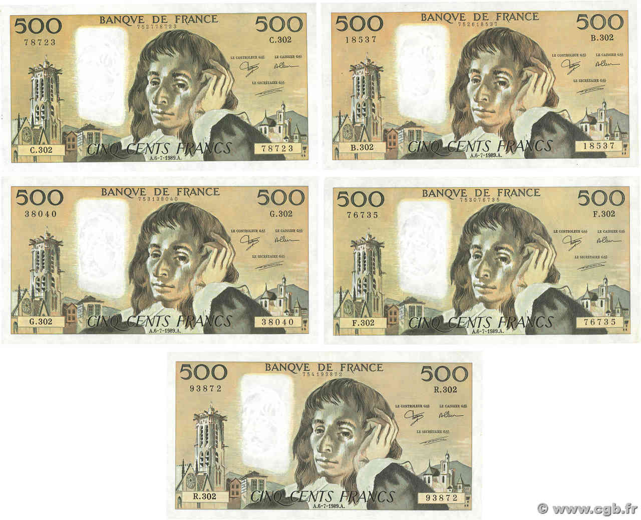 500 Francs PASCAL Lot FRANKREICH  1989 F.71.42 SS