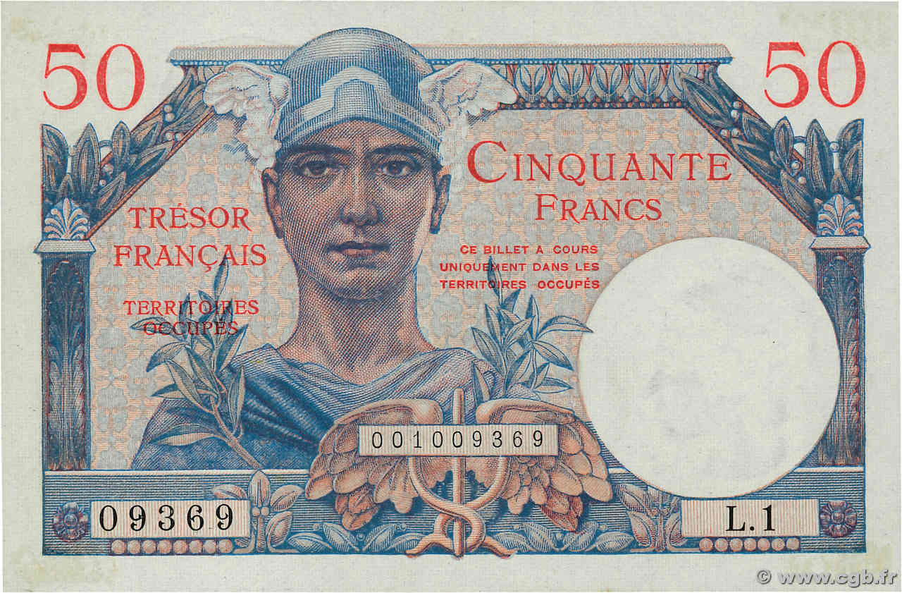 50 Francs TRÉSOR FRANÇAIS FRANCIA  1947 VF.31.01 q.FDC