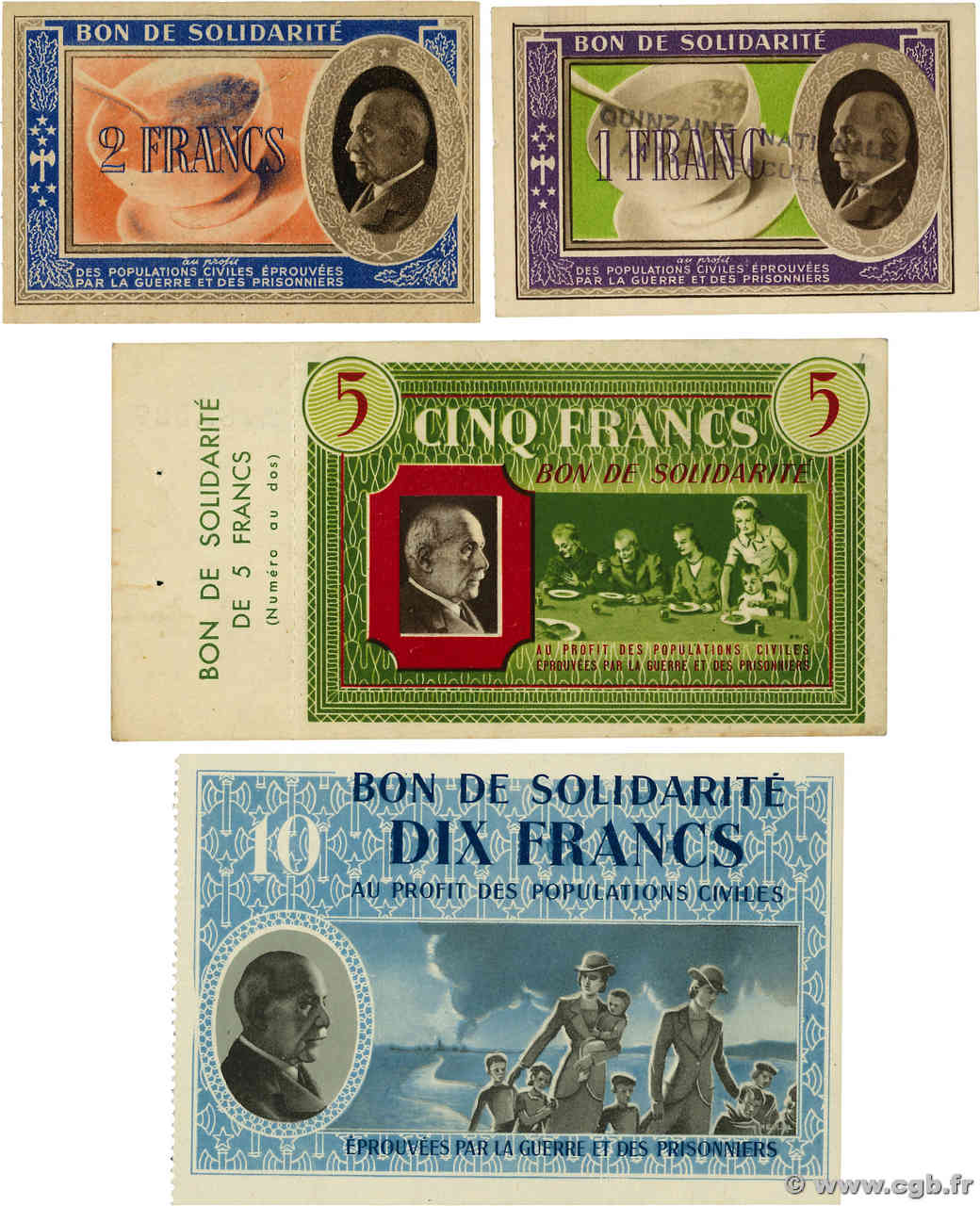 1 à 10 Francs BON DE SOLIDARITÉ Lot FRANCE Regionalismus und verschiedenen  1941 KL.lot fST