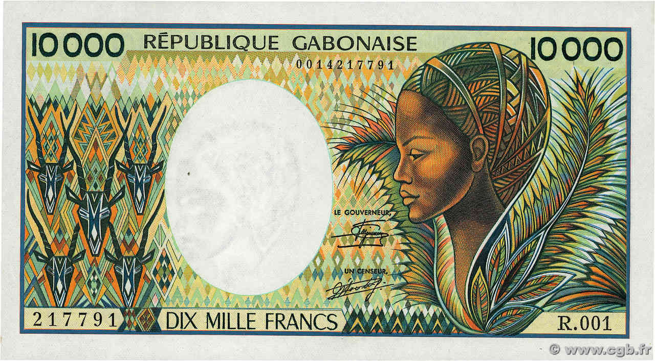 10000 Francs GABON  1984 P.07a AU