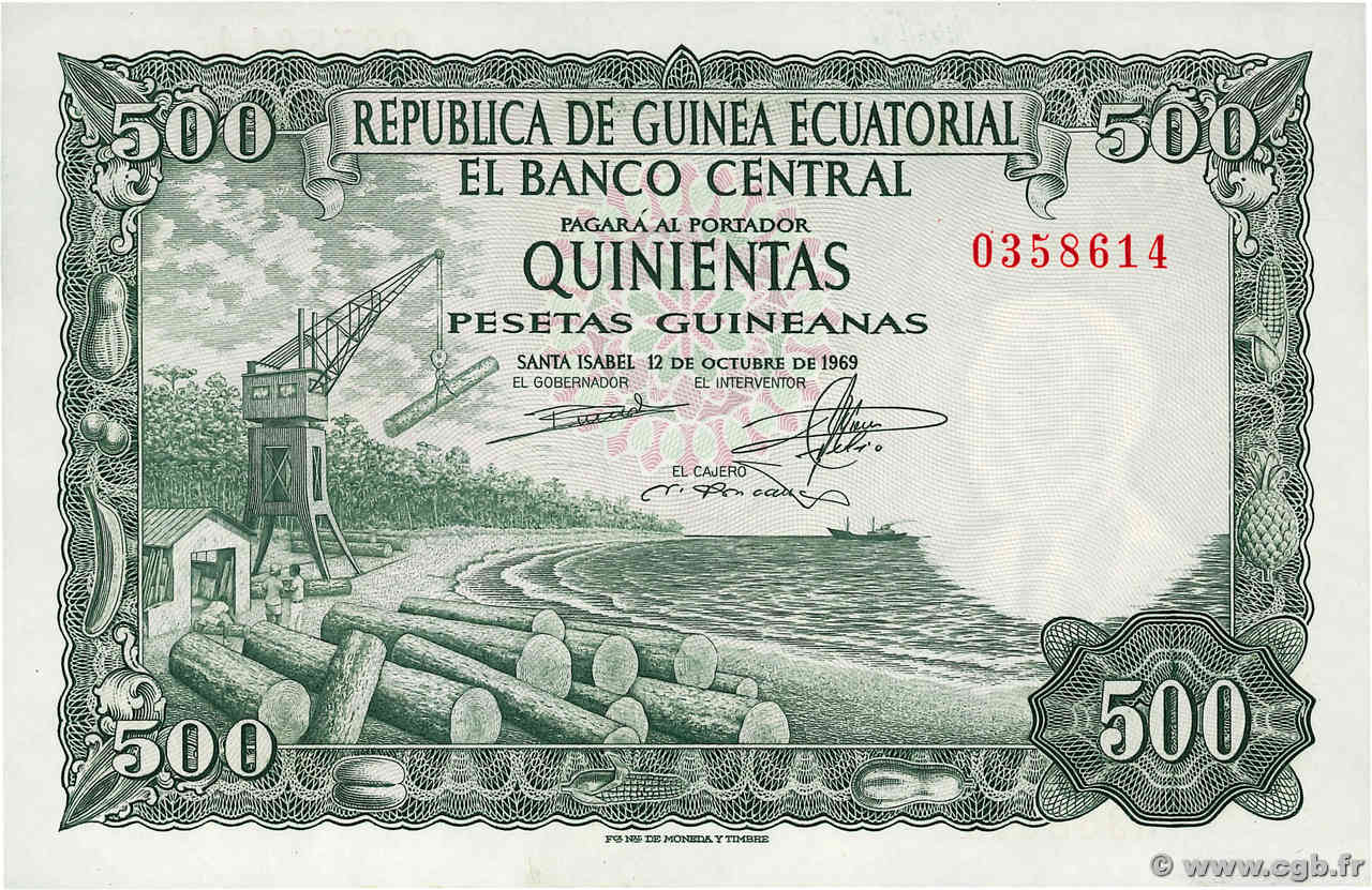 500 Pesetas Guineanas ÄQUATORIALGUINEA  1969 P.02 fST+